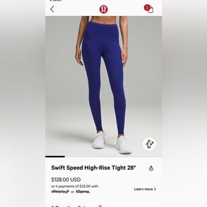 Lululemon swift speed high rise tight 28”